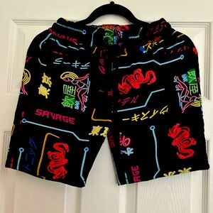 Japanese lettering multicolored shorts